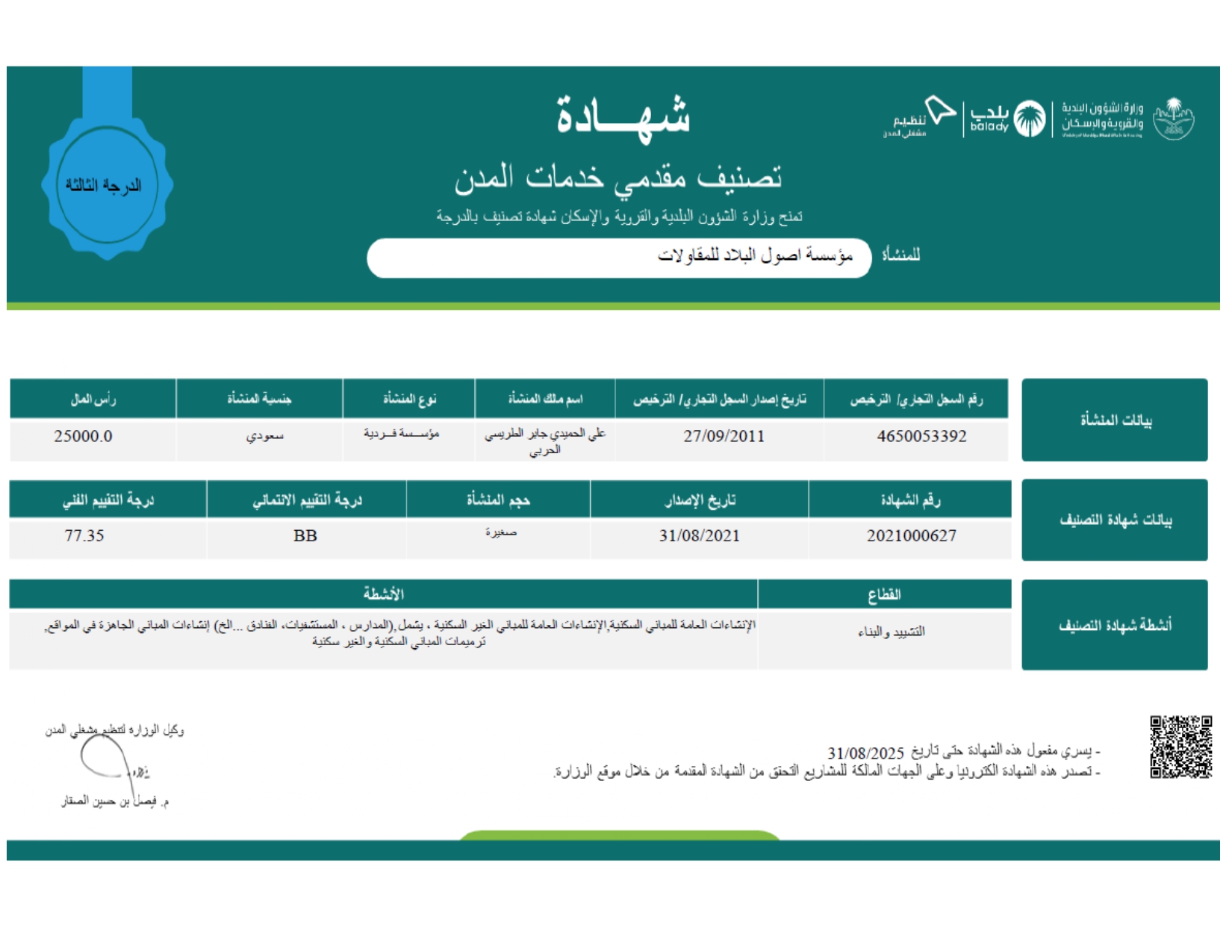 شهادة التأهيل لتطوير العقاري